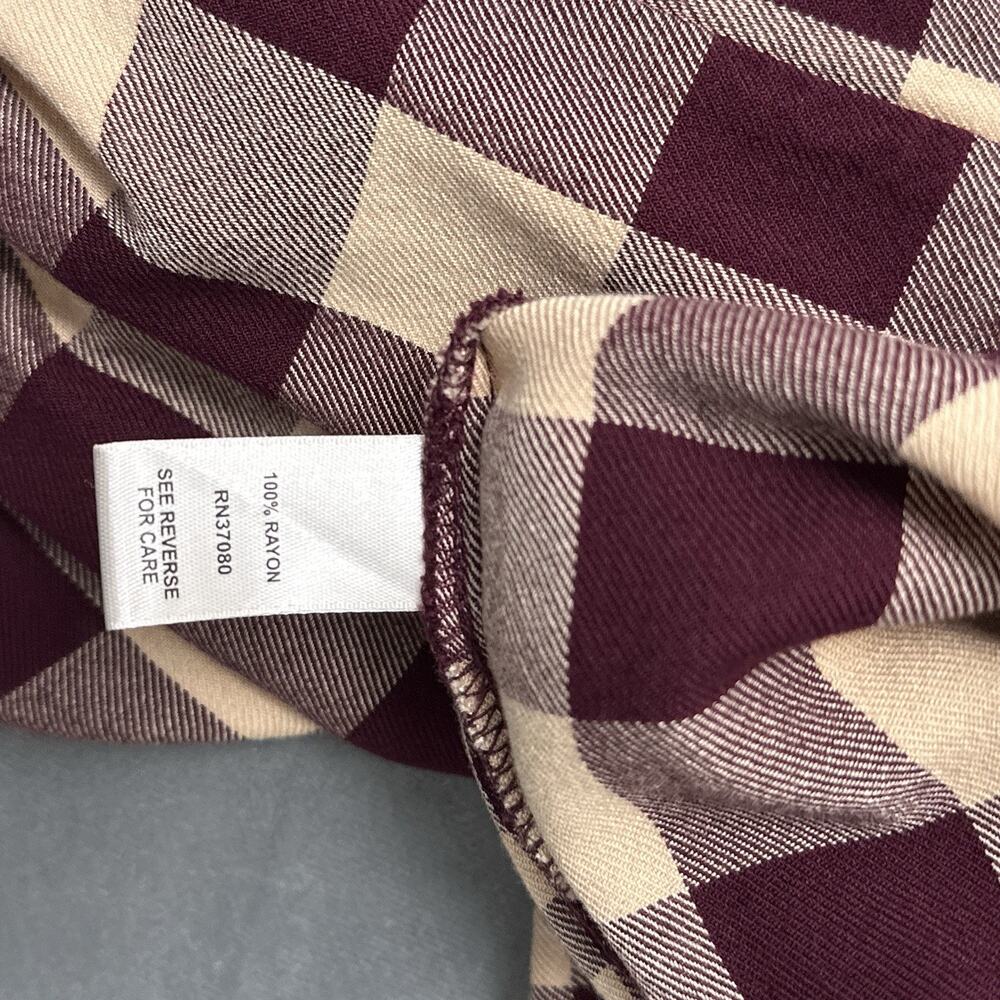 Cato Womens XL Rayon Plaid Babydoll Blouse Empire Waist Burgundy Boho Top - Picture 7 of 8